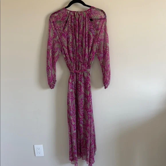 MISA Los Angeles Leila Fuchsia Paisley Chiffon Midi Dress | XS (Fits Small) - Picture 7 of 8